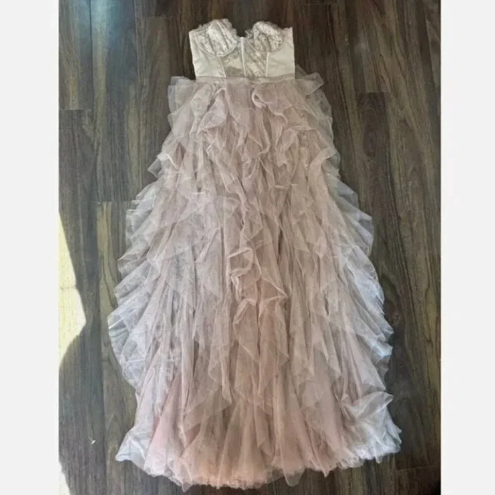 For Love & Lemons X REVOLVE Warm Taupe Nude Lace Strapless Bustier Dress - Picture 3 of 6